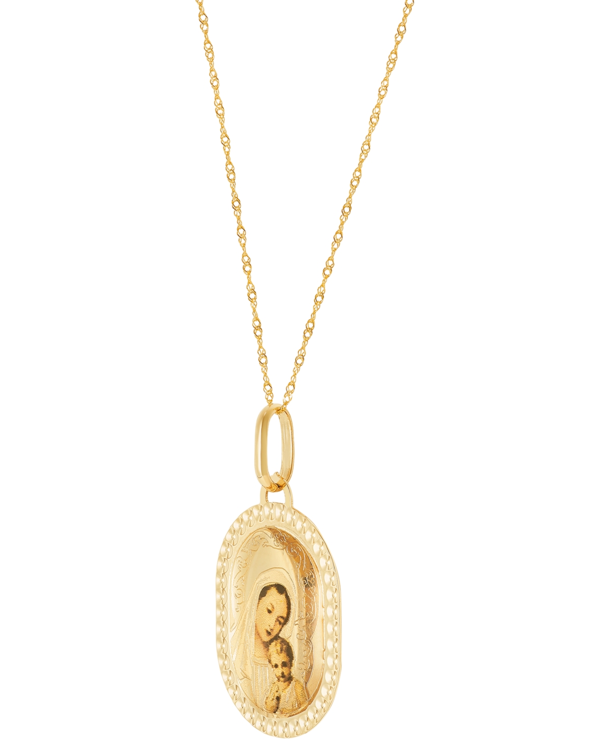 Polished Mary and Baby Jesus Medallion on 18