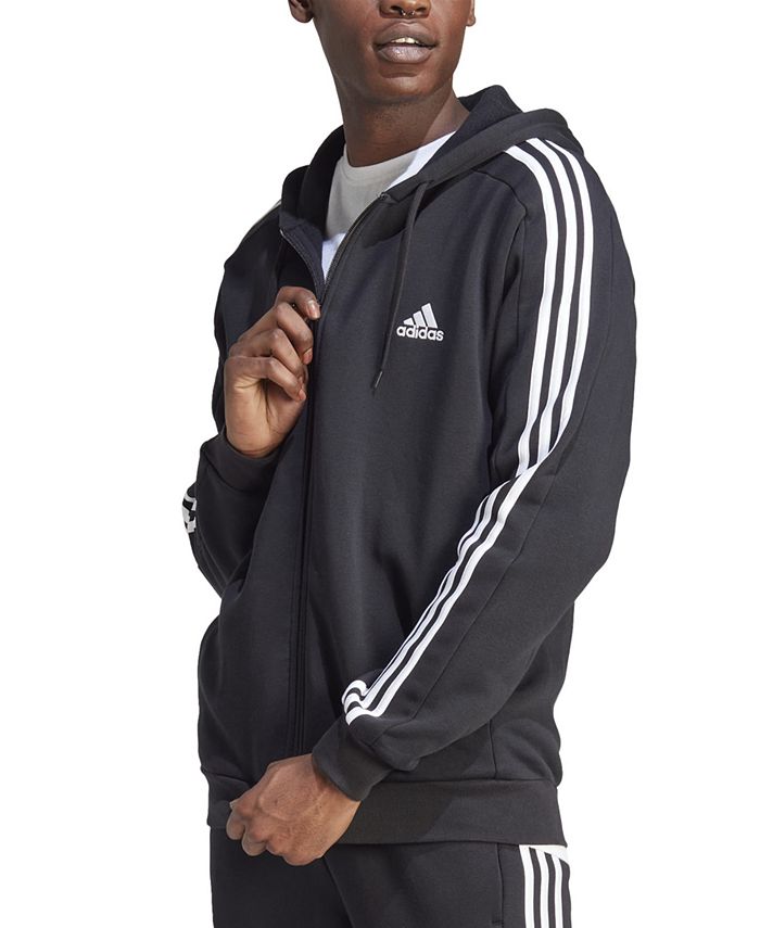 adidas Men's Essentials 3-Stripes Regular-Fit Full-Zip Fleece Hoodie ...