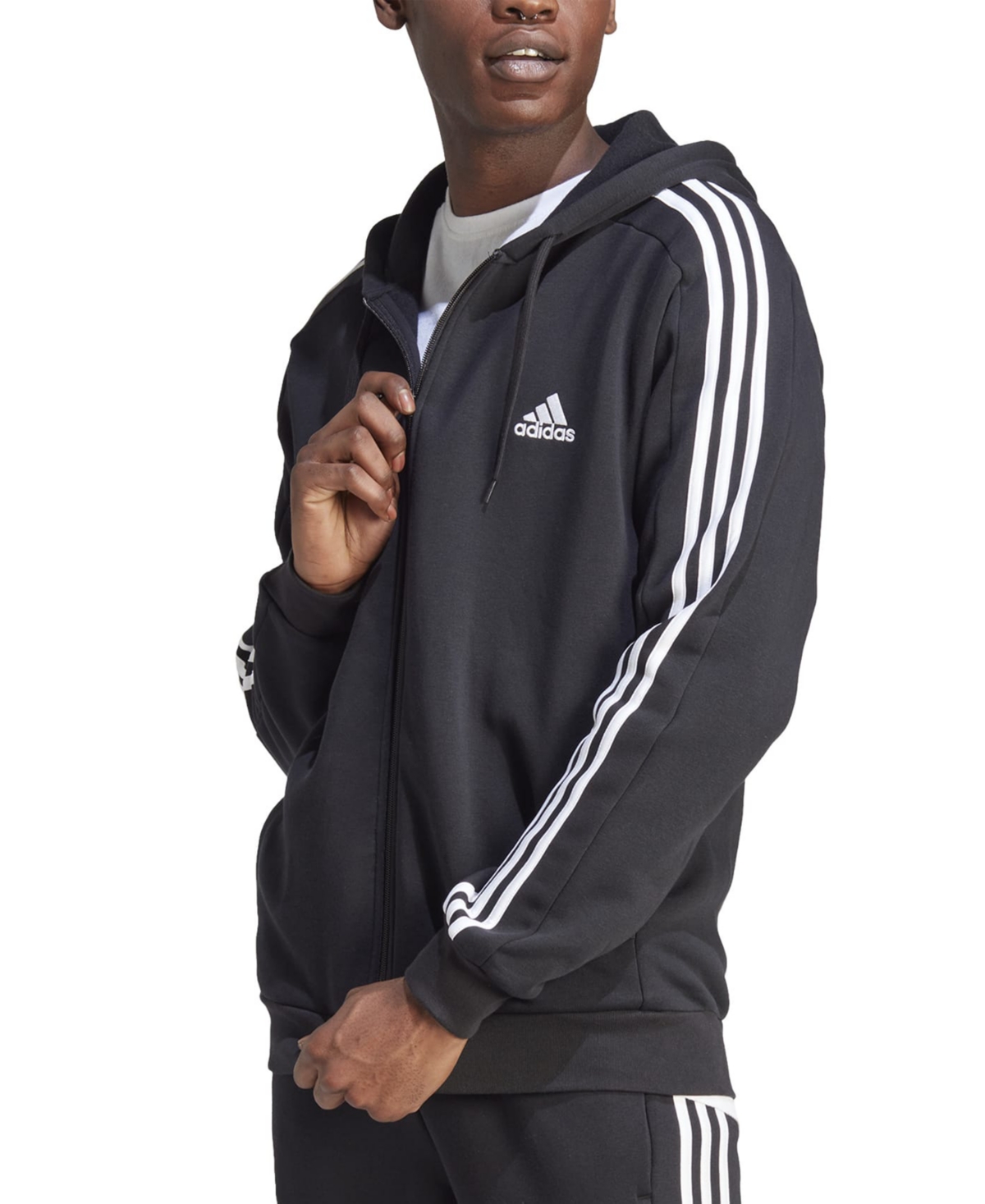 Shop Adidas Originals Men's Essentials 3-stripes Regular-fit Full-zip Fleece Hoodie, Regular & Big & Tall In Black,wht