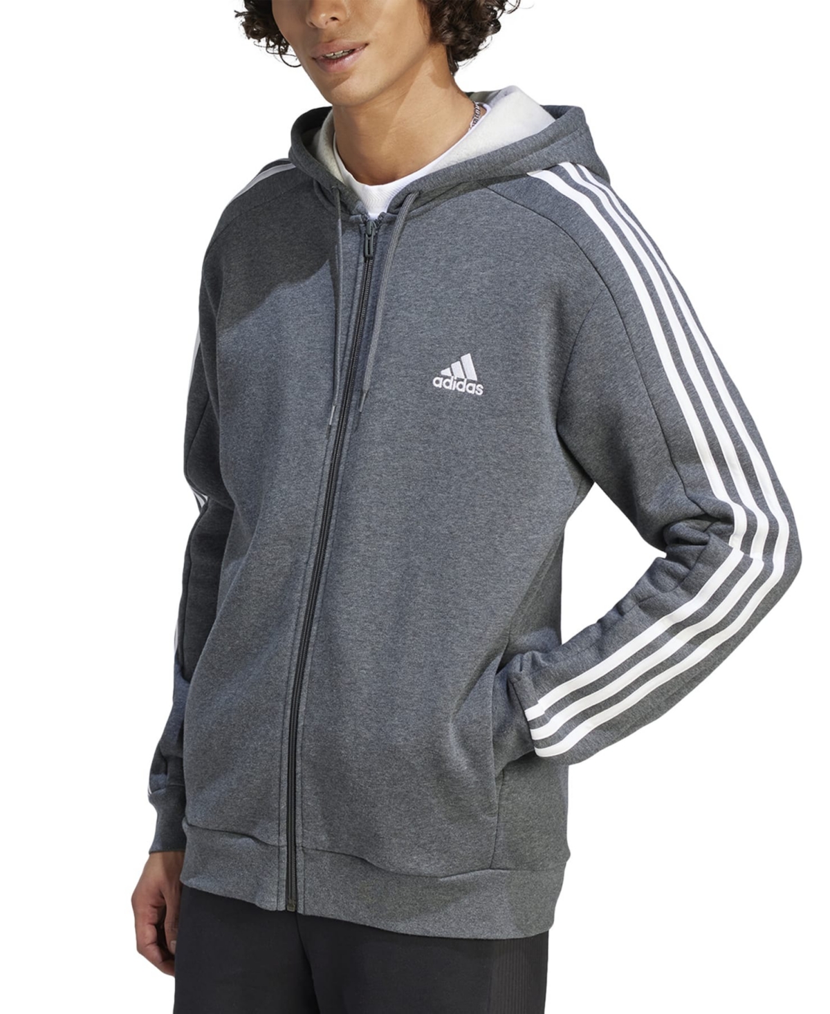 Shop Adidas Originals Men's Essentials 3-stripes Regular-fit Full-zip Fleece Hoodie, Regular & Big & Tall In Dgh,wht