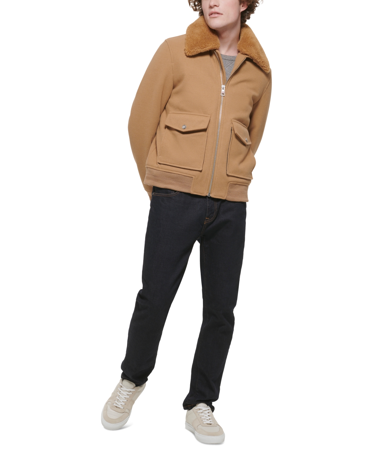 Tommy Hilfiger Men's Faux-Fur-Collar Bomber Jacket