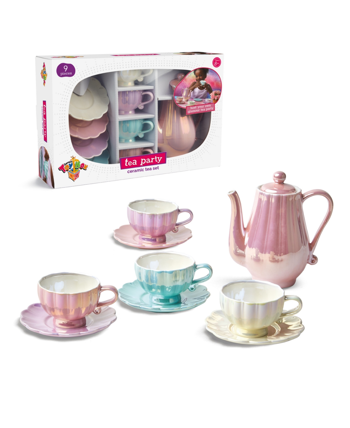 Geoffrey's Toy Box Kids' Tea Party Ceramic 9 Pieces Tea Set, Created For Macy's In Open Miscellaneous