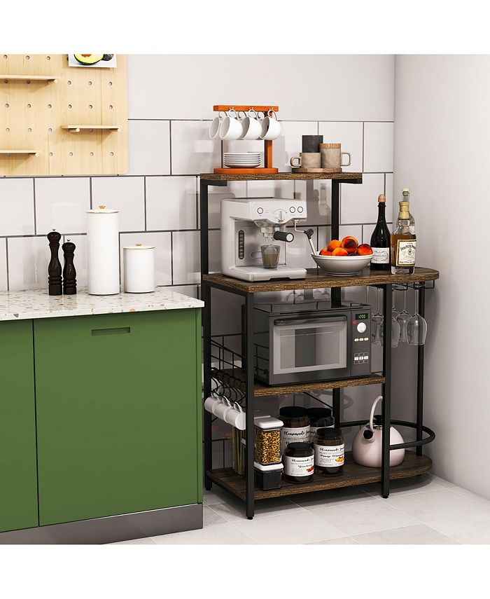 Costway Kitchen Bakers Rack Microwave Stand Coffee Bar w/ SHooks