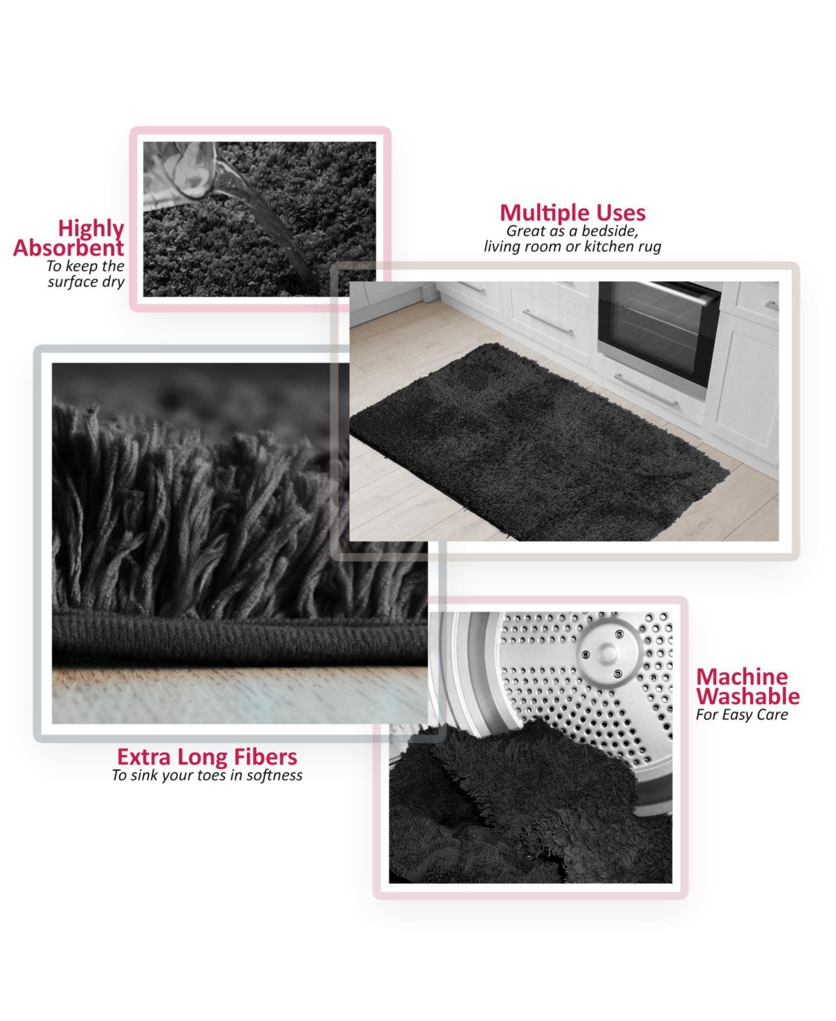 Clara Clark Piece Ultra Soft Non Slip Shaggy Bath Rug - Small & Medium