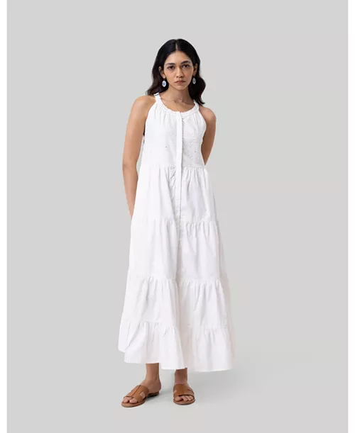 women's sleeveless embroidered tiered maxi dress