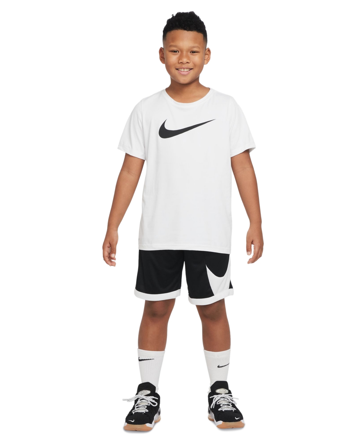 Nike Big Boys Dri-fit Standard-Fit Colorblocked Basketball Shorts -white/white/white