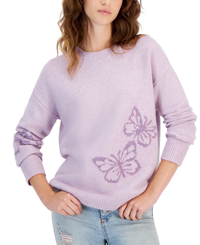 Hooked Up by IOT Juniors Butterfly Printed Crewneck Sweater Macy s