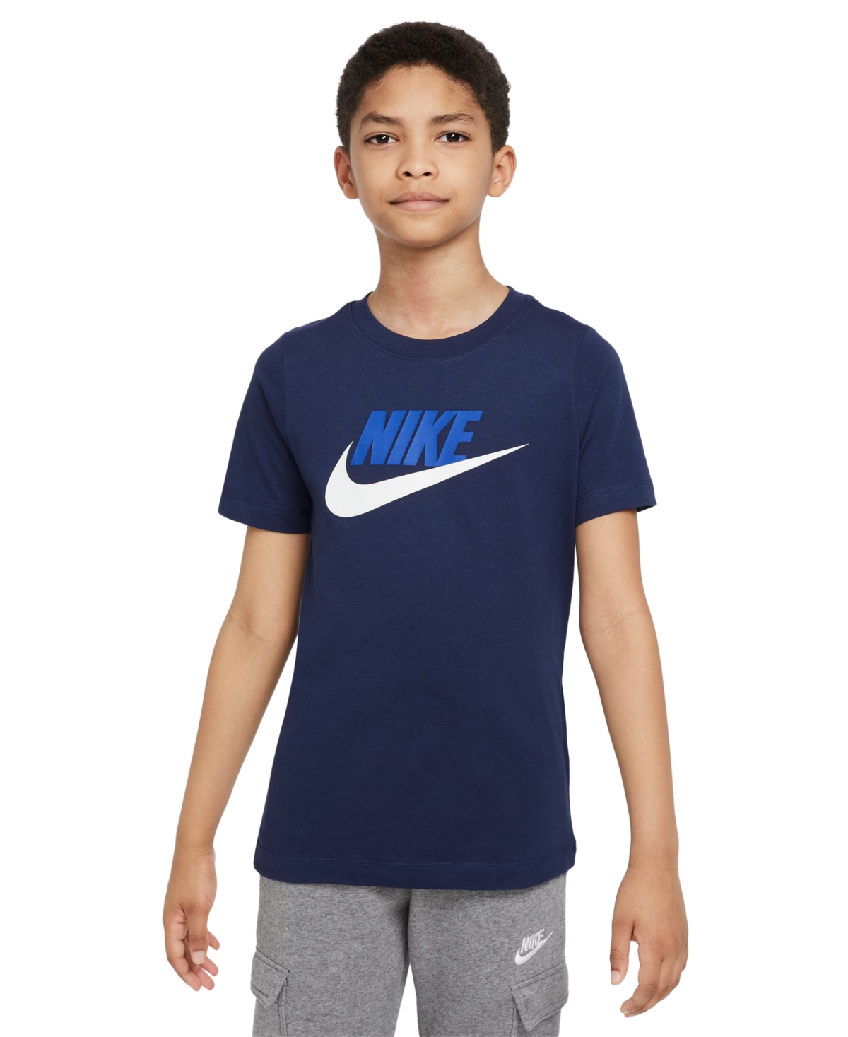 Shop Nike Sportswear Big Kids' Cotton T-shirt In Midnight Navy,game Royal,white