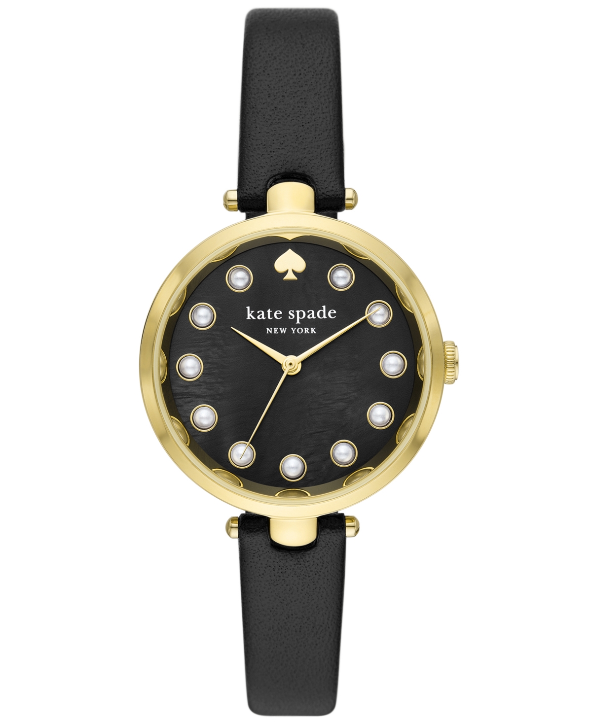 Shop Kate Spade Women's Holland Quartz Three Hand Black Leather Watch 34mm