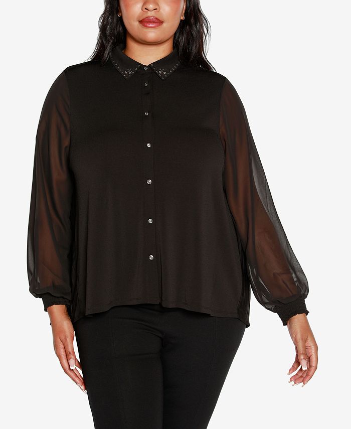 Belldini Black Label Plus Size Pleated Back Embellished Top - Macy's