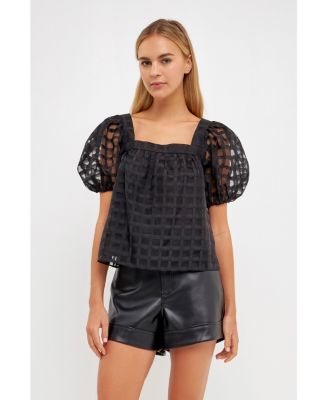 Women's Organza Gridded Square Neck Crop Top