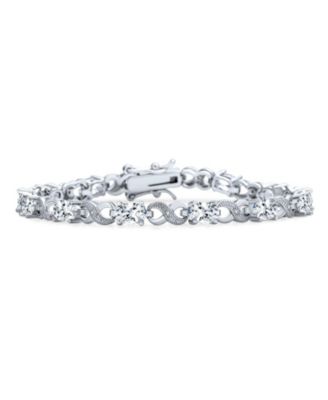 Sapphire Blue Infinity CZ Tennis Bracelet 9 CTW Dark Blue Oval CZ Milgrain Bracelet