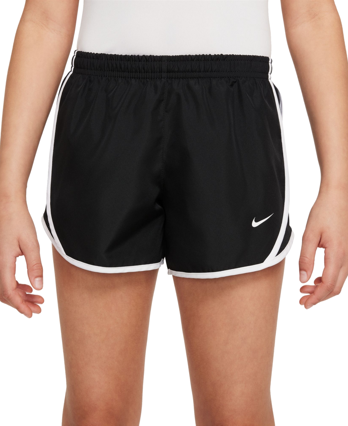 Shop Nike Big Girls Dri-fit Tempo Running Shorts In Black,white