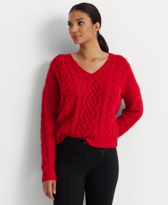 Lauren Ralph Lauren - Women's Sequined Wool-Blend Aran-Knit Sweater