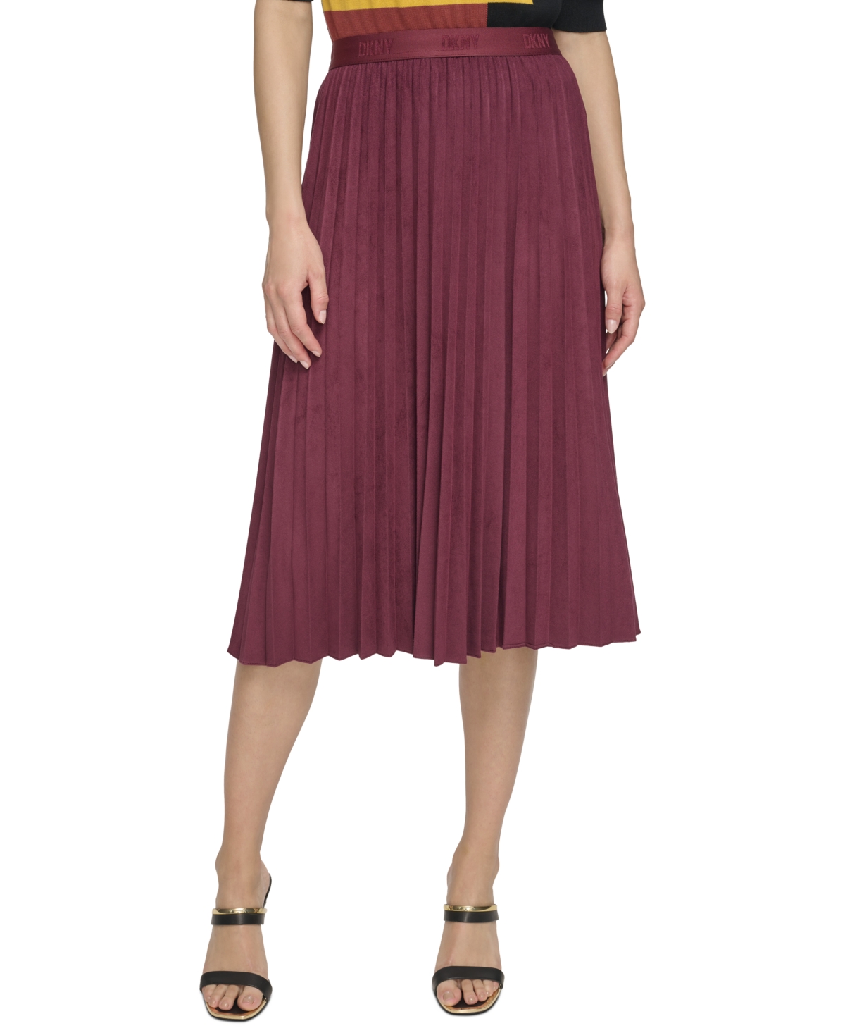 Dkny Women's Pleated Faux Suede Skirt In Cabernet