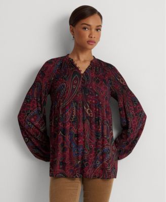 Women's Checked Paisley Pleated Georgette Blouse