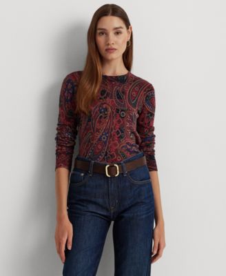 Lauren Ralph Lauren - Women's Checked Paisley Cotton-Blend Sweater