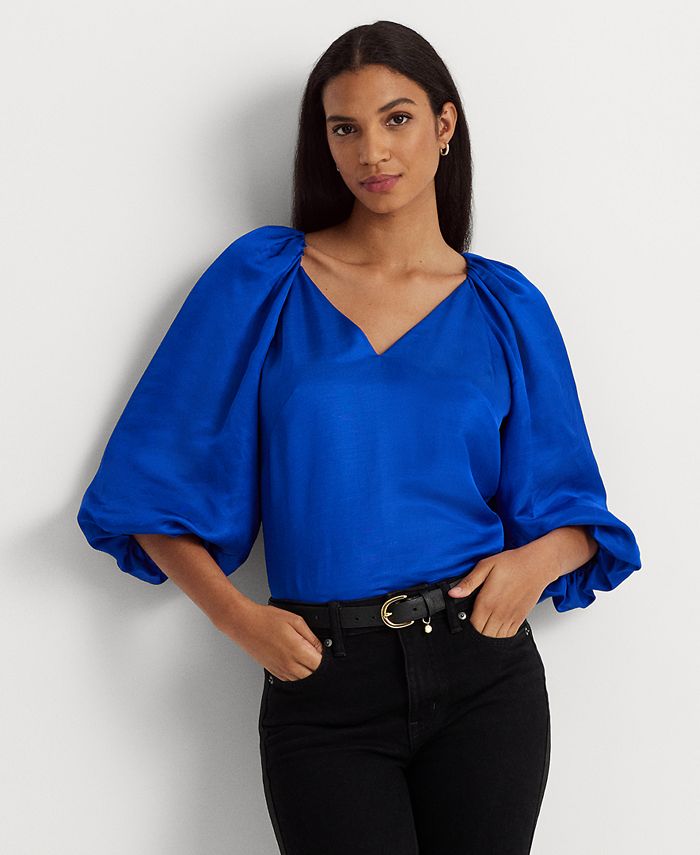 Lauren Ralph Lauren Women s Satin Shantung Bubble Sleeve Blouse