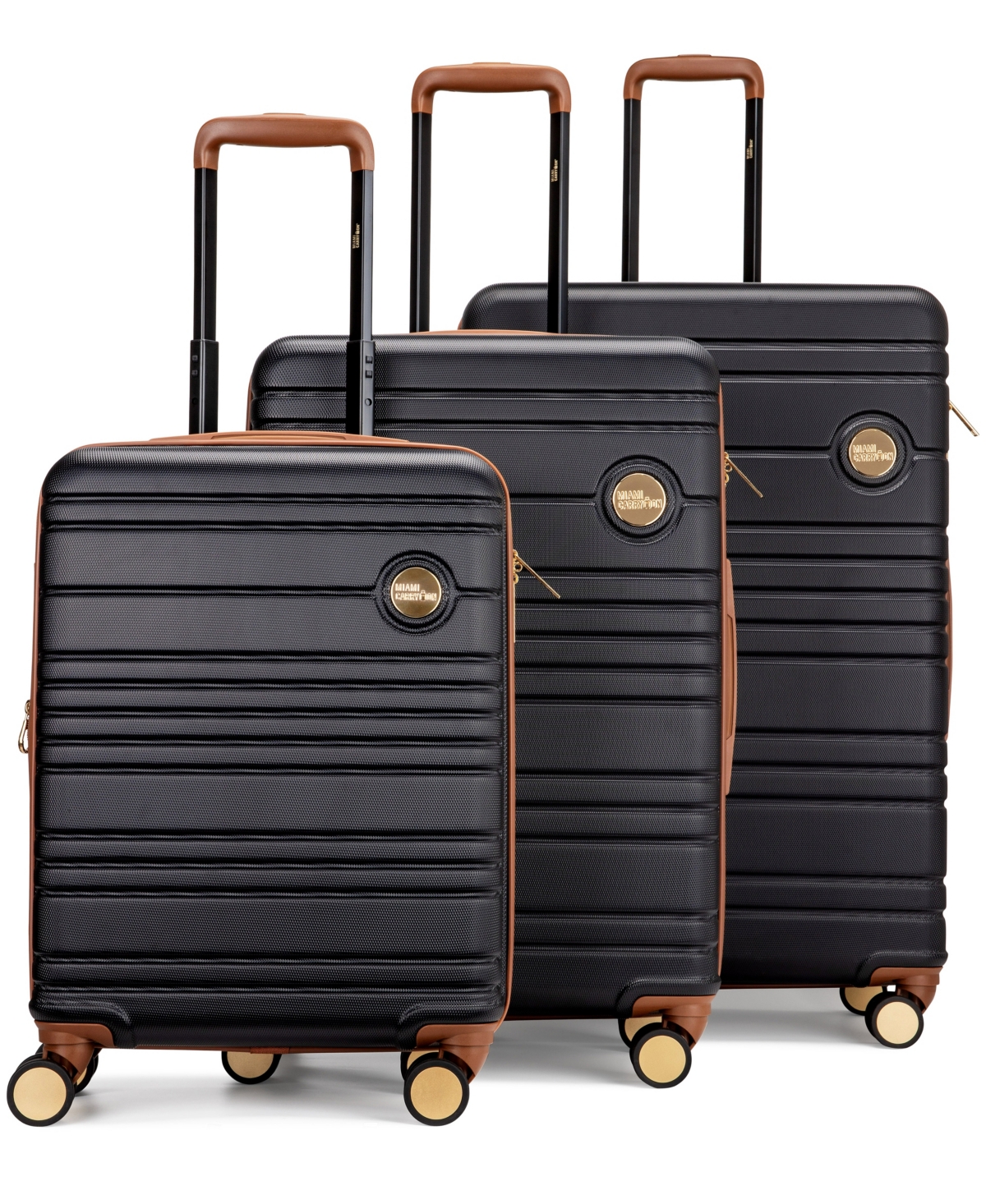 Brickell 3 Piece Expandable Retro Spinner Luggage Set - Black