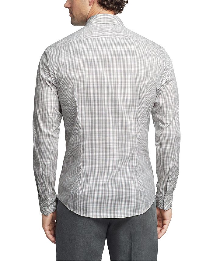 Calvin Klein Men's Slim-Fit Stretch Performance Plaid Dress Shirt Beige Size 32-33