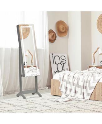 Full Body Mirro Jewelry Cabinet w/ LED Lights & 5-Tier Storage Shelves,