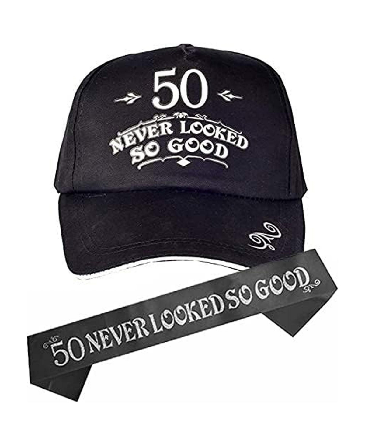 50th Birthday Gifts for Men: Stylish Baseball Cap and Sash Set, "50 Never Looked So Good" Design, Perfect for Celebrating Milestone Birthda