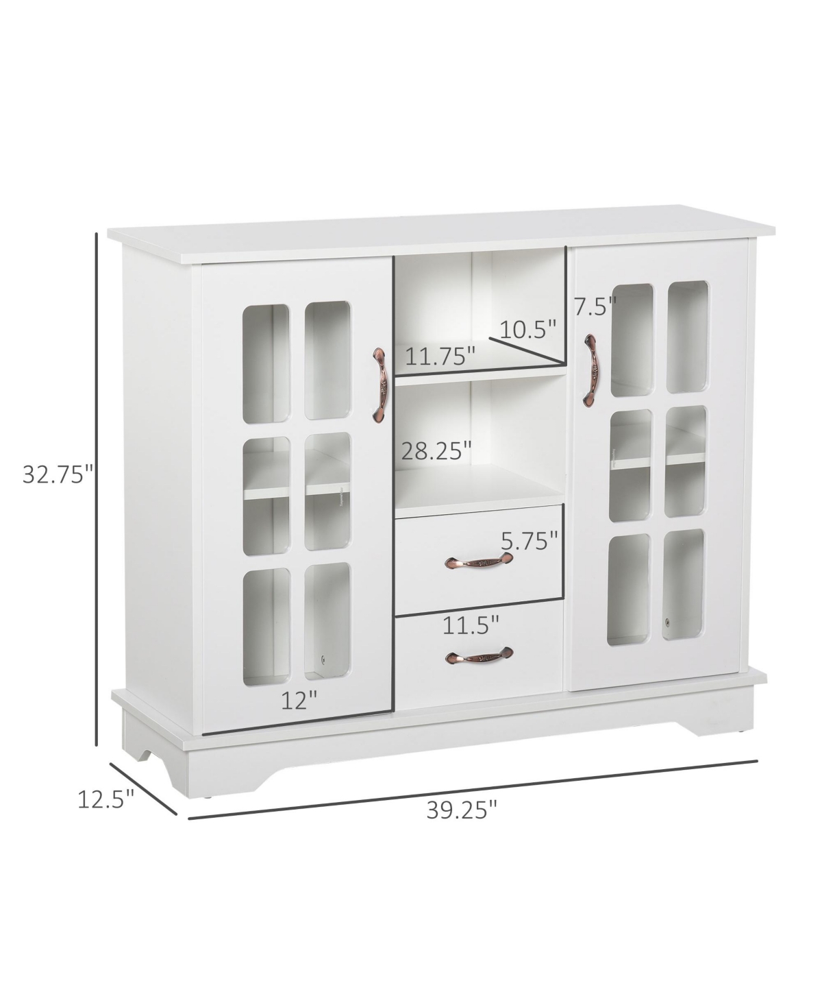 Homcom Sideboard Buffet Cabinet, Kitchen Cabinet, Coffee Bar Cabinet with 2 Framed Glass Doors, 2 Drawers and 2 Open Shelves for Living Room,