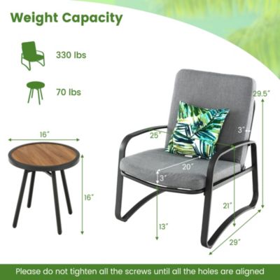 3pcs Patio Bistro Conversation Set DPC Tabletop Metal Cushioned Chairs Outdoor