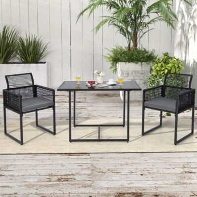 3PCS Patio PE Wicker Furniture Set Cushioned Chairs with Folding Backrest Backyard