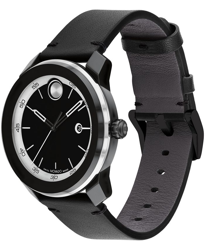 Movado Men's Bold TR90 Swiss Quartz Black Leather Watch 42mm Macy's