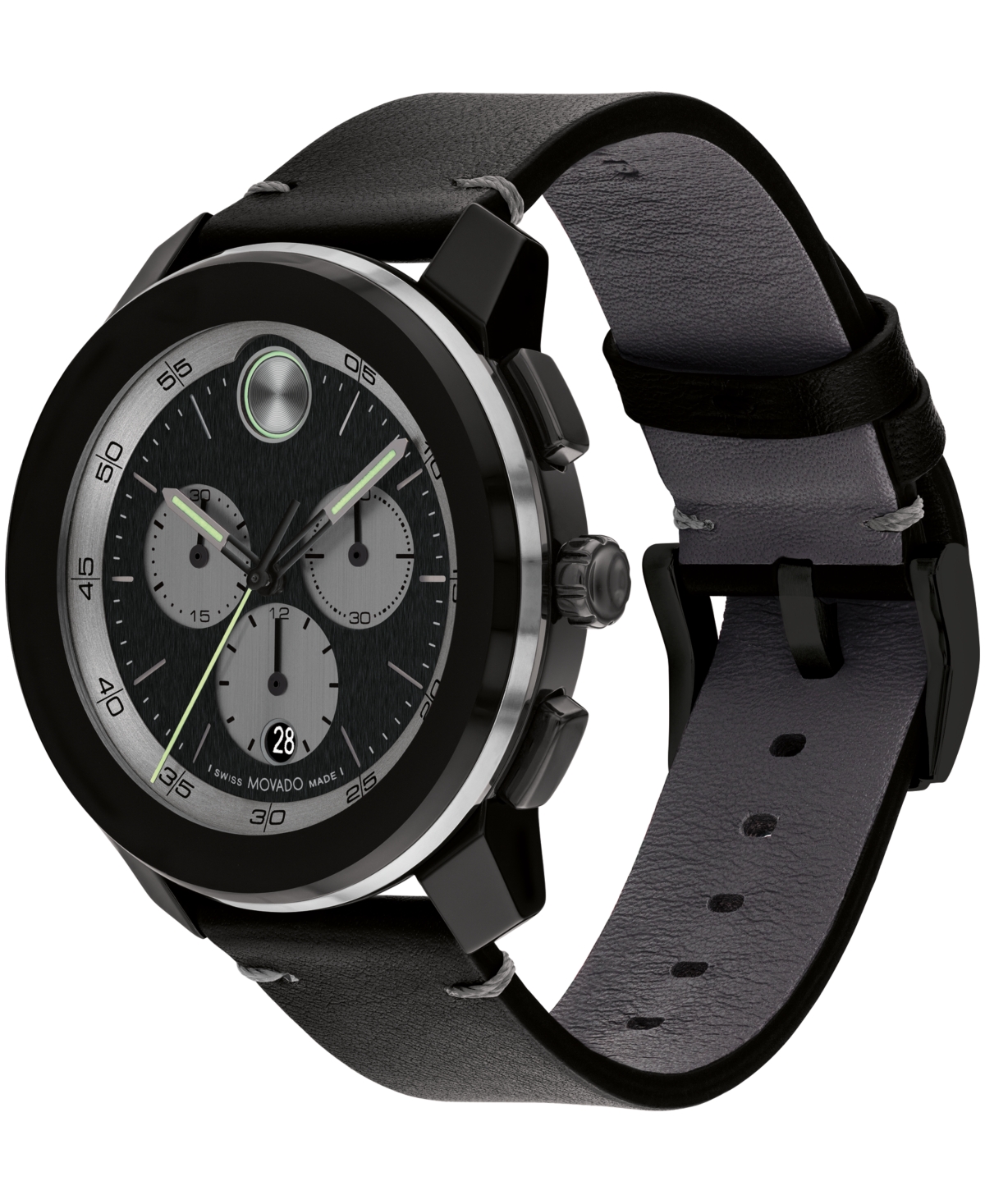 Shop Movado Men's Bold Tr90 Swiss Quartz Chronograph Black Leather Watch 44mm