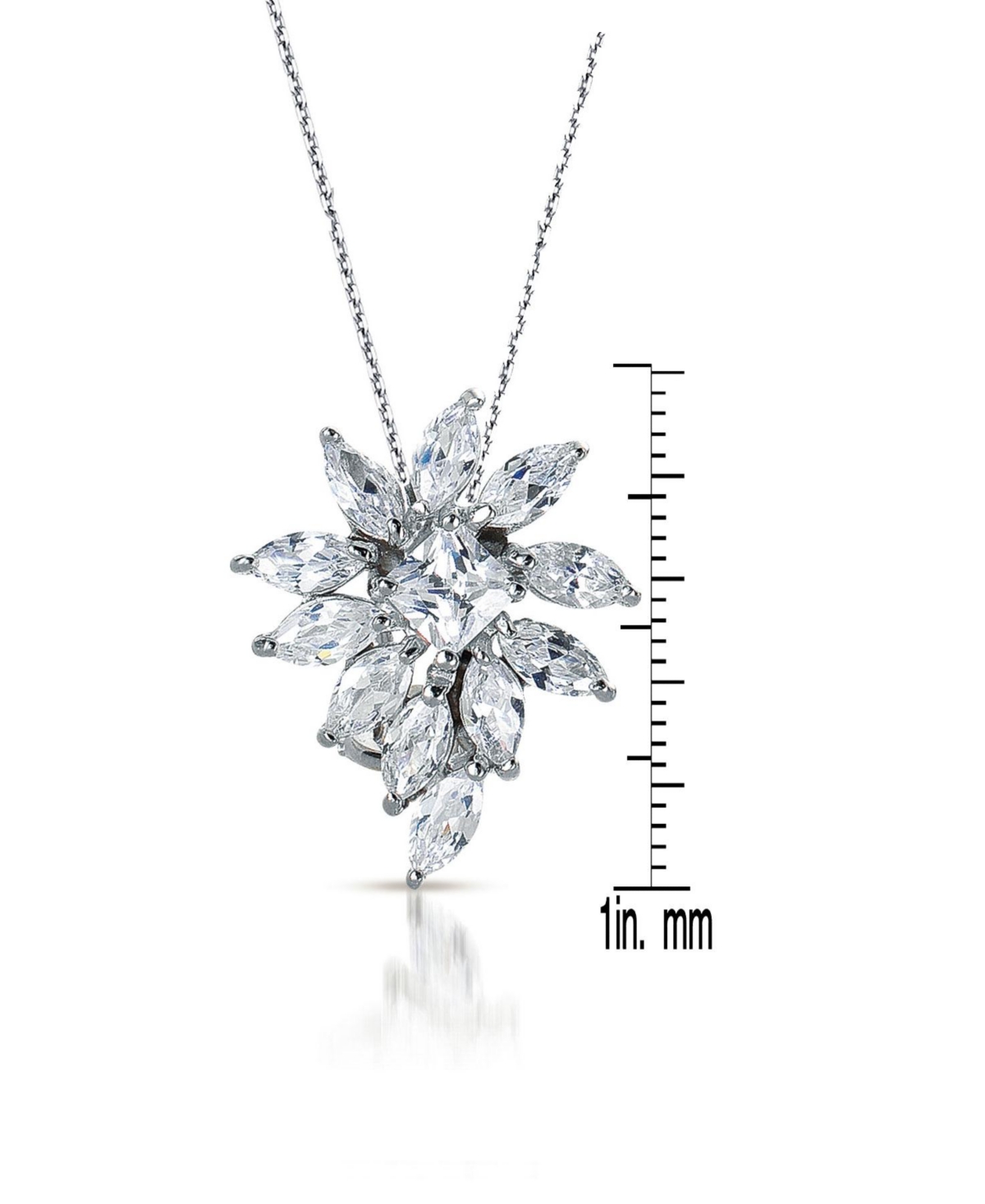 Genevive Sterling Silver White Gold Plated Bursting marquise Design Pendant Silver Smart Closet