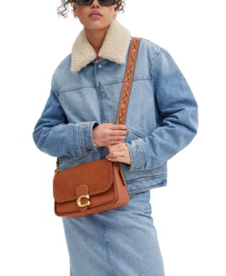 COACH Braided Trim Mixed Leather with Suede Flap Soft Tabby Shoulder Bag