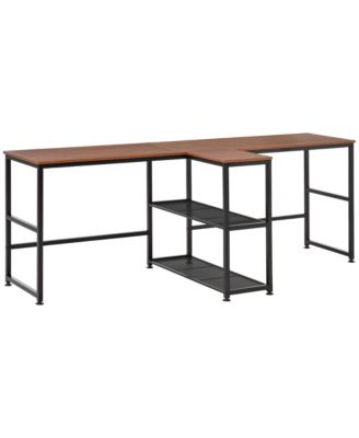 HOMCOM 83'' Two Person Desk w/ Storage Shelves, Double Computer Table ...