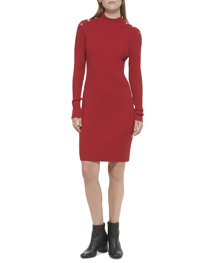Tommy Hilfiger Women s Button Neck Ribbed Sweater Dress Macy s