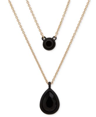 DKNY - Gold-Tone Jet Stone Layered Pendant Necklace, 16" + 3" extender