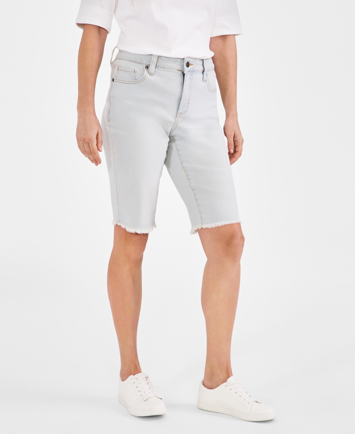 Style & Co Women's Mid-rise Raw-edge Bermuda Jean Shorts, Created For Macy's In Sedona Wash