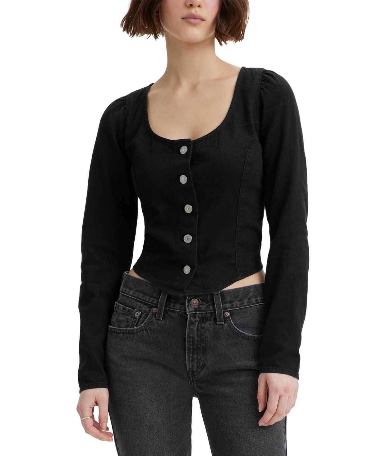Levi's Women's Daryn Cotton Long-sleeve Corset Blouse In Black Rose