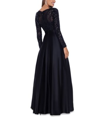 Petite Sequin-Bodice Long-Sleeve Ball Gown