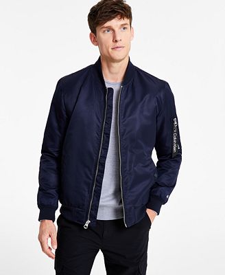 Calvin klein blue leather jacket online