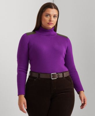 Lauren Ralph Lauren - Plus Size Ribbed Elbow-Patch Turtleneck
