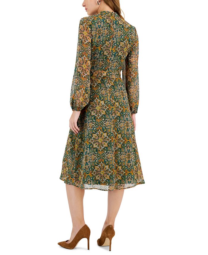 tahari asl tie neck midi dress