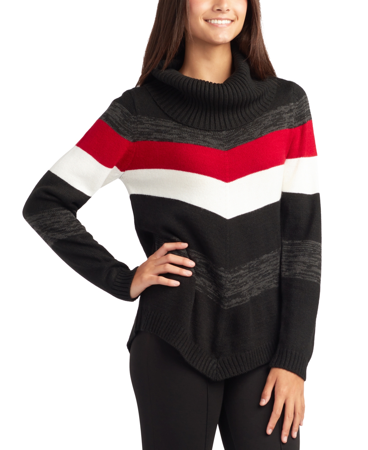 Juniors' Cowlneck Colorblocked Sweater - Red