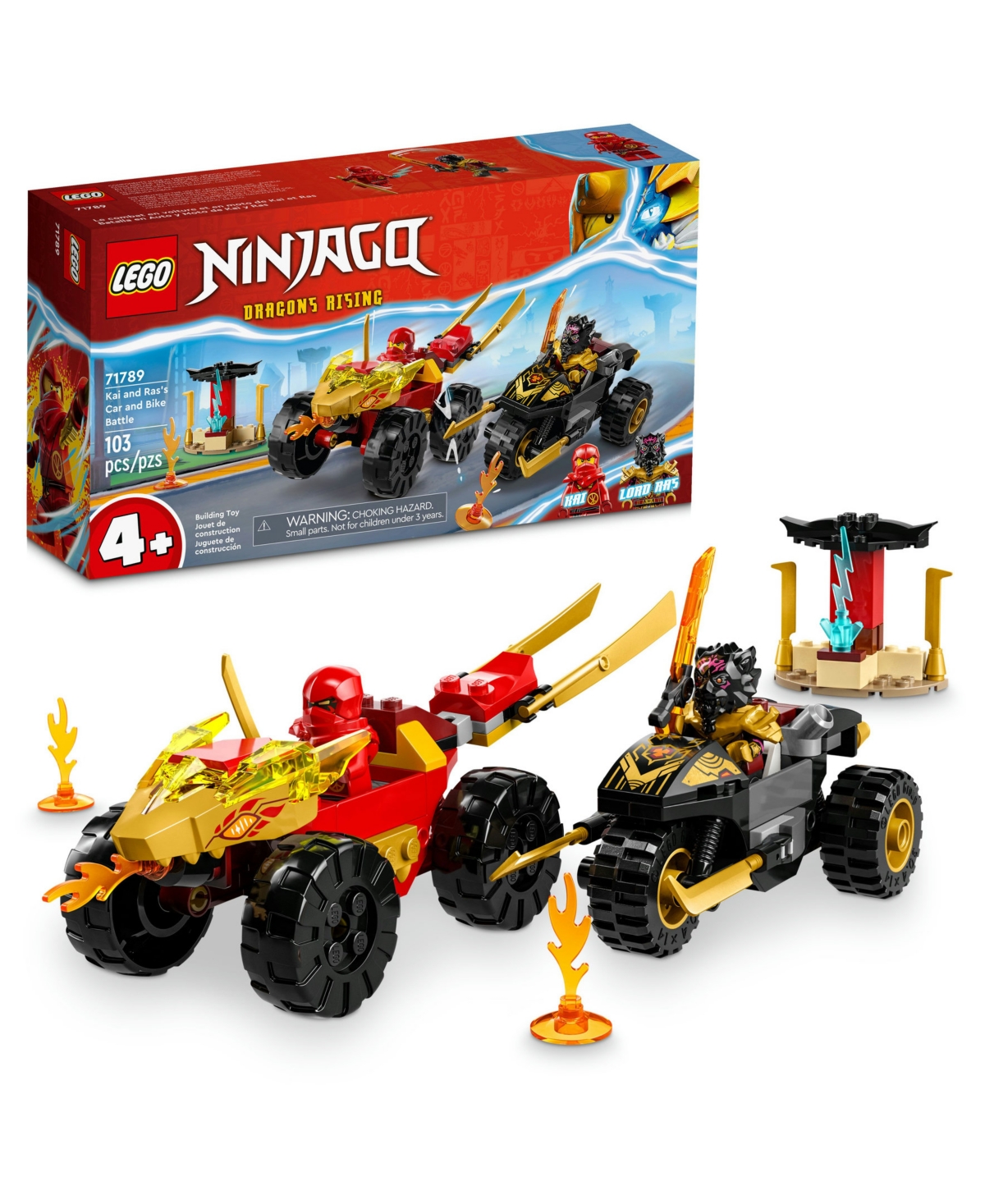 Lego Ninjago 71789 Kai And Ras's Car And Bike Battle Toy Building Set In Multicolor