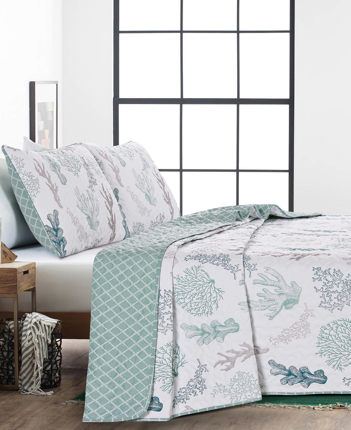 Videri Home Coral Collection 3 Piece Quilt Set, Full/queen In Green Multi