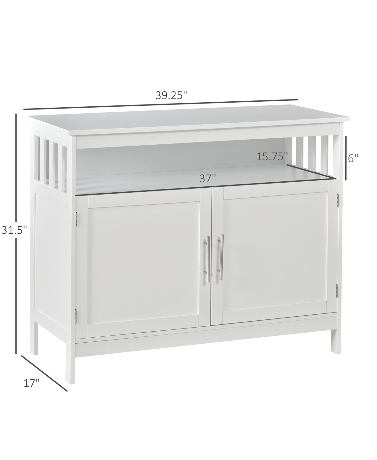 Homcom Sideboard Buffet Cabinet, Modern Kitchen Cabinet, Coffee Bar Cabinet with 2-Level Shelf and Open Compartment,- White