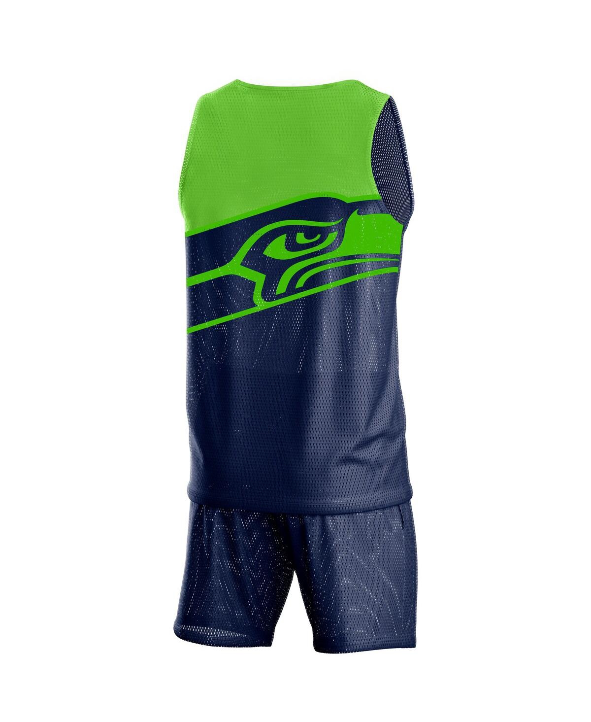 Shop Foco Men's  College Navy Seattle Seahawks Colorblock Mesh V-neck Tank Top And Shorts Set