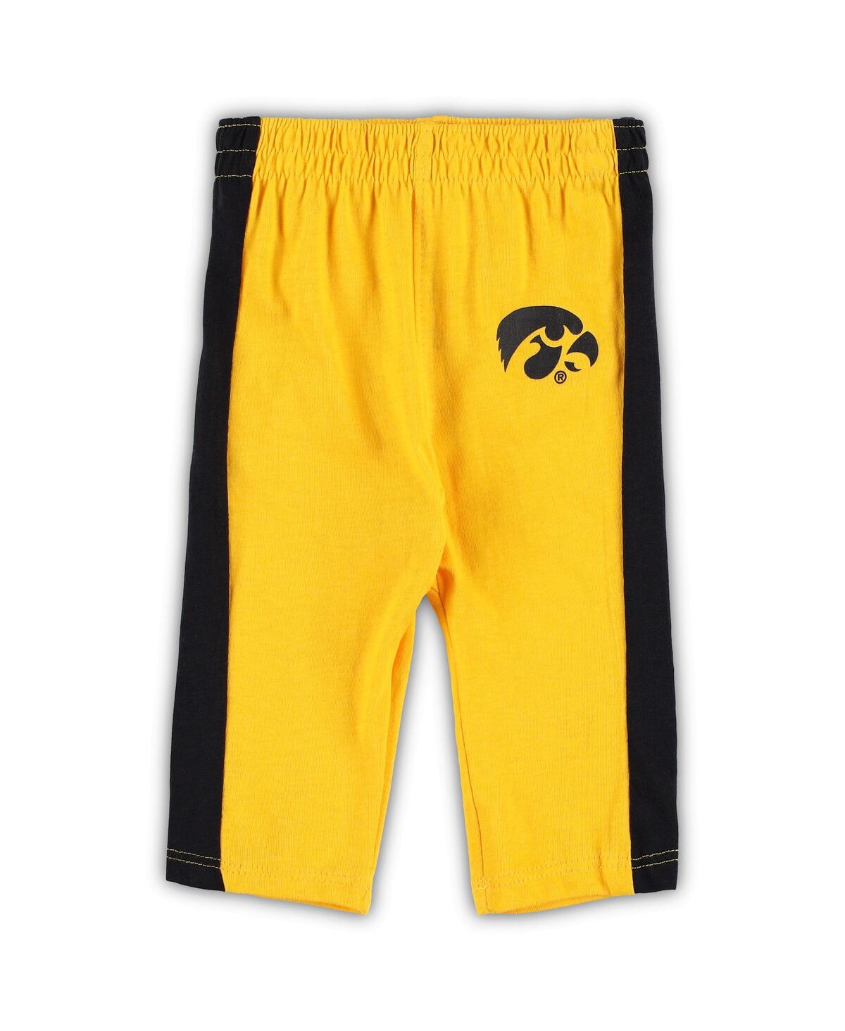 Outerstuff Newborn And Infant Boys And Girls Black, Gold Iowa Hawkeyes Little Kicker Long Sleeve Bodysuit And S In Black,gold