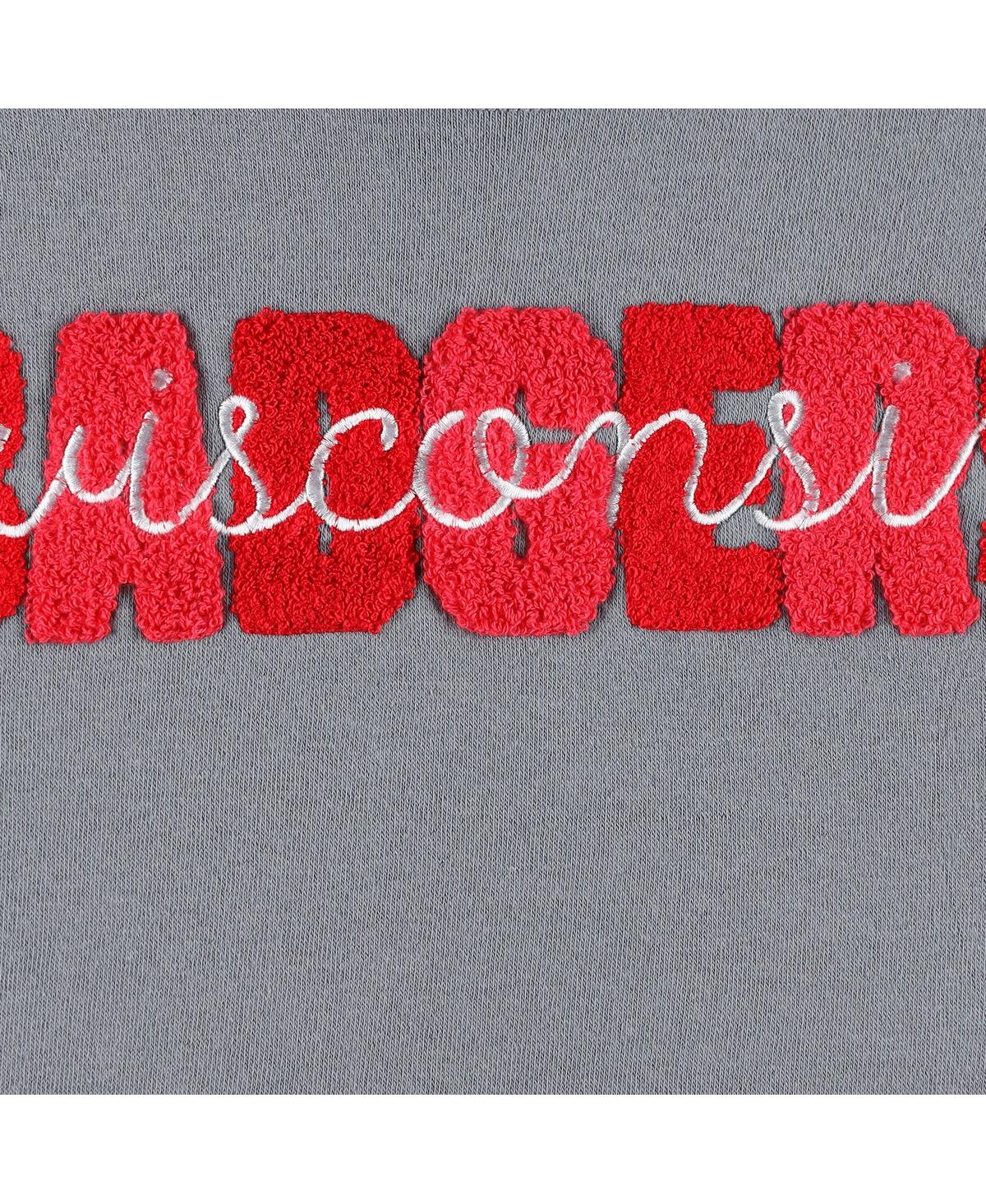 Shop Pressbox Women's  Gray Wisconsin Badgers Pinehurst Chenille Raglan Pullover Sweatshirt