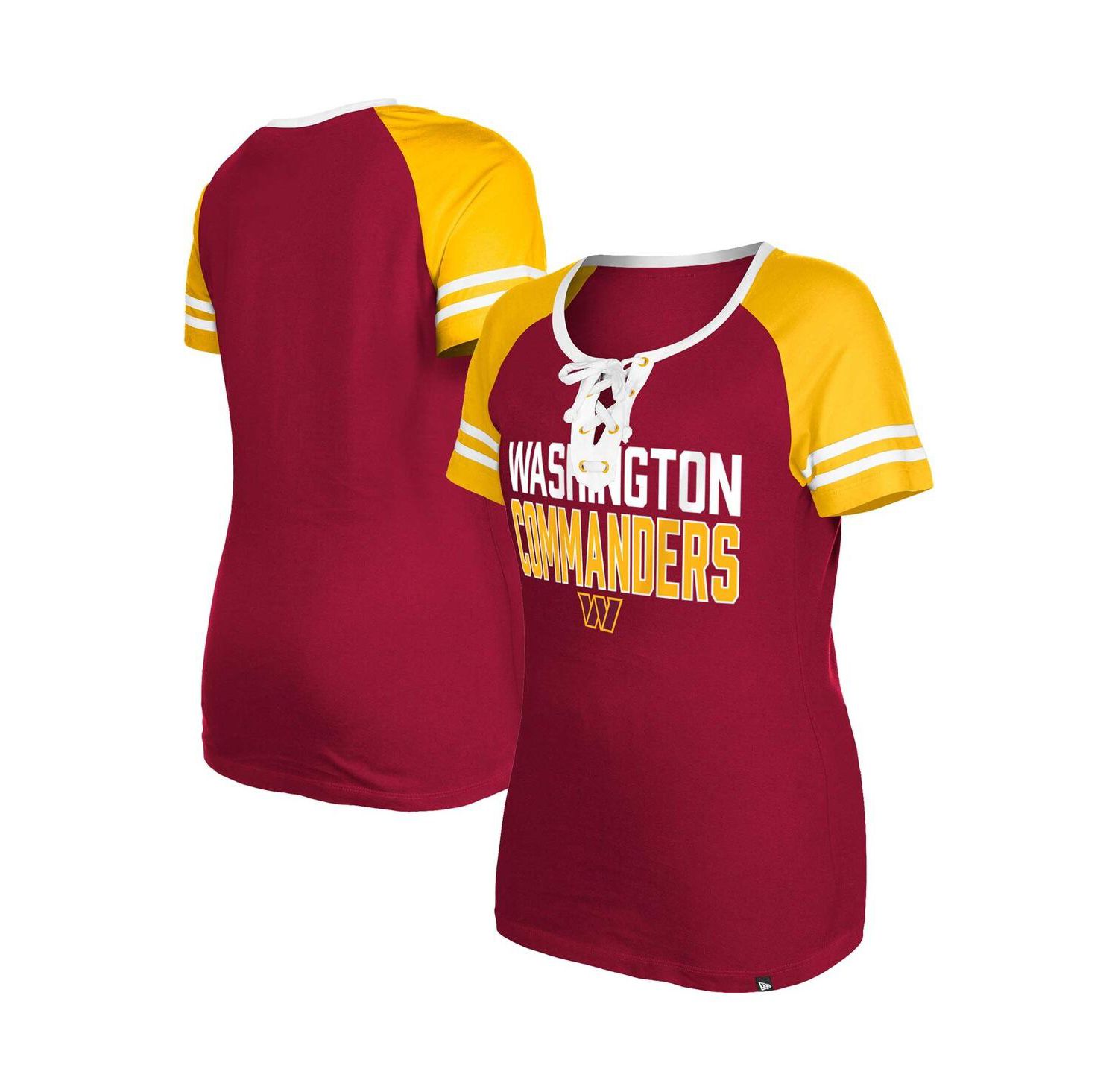 Women's Burgundy Washington Commanders Raglan Lace-Up T-shirt